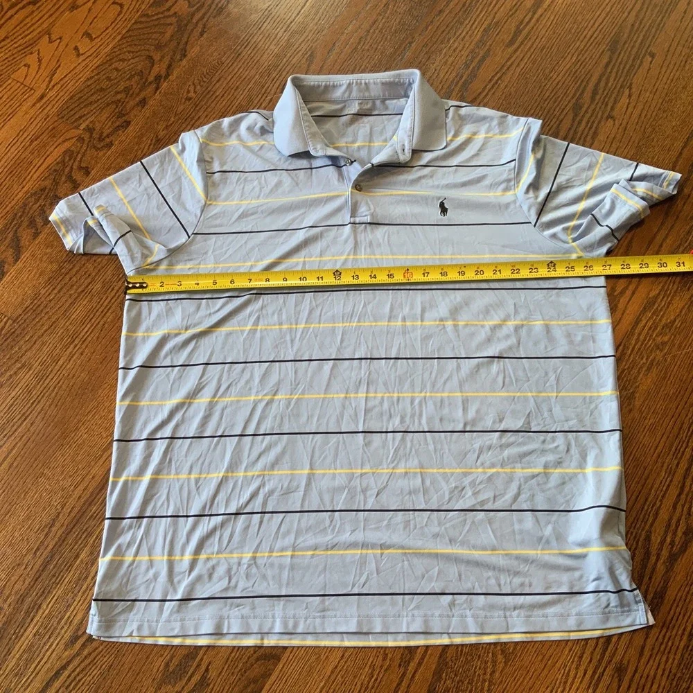 Ralph Lauren‎ Shirt Mens 2XL Blue Striped RLX Short Sleeve Performance Polo